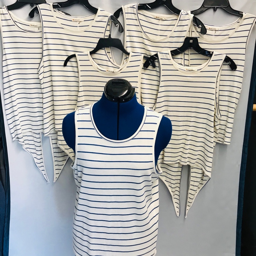 Marine Layer Blue and Off White sleeveless tank.